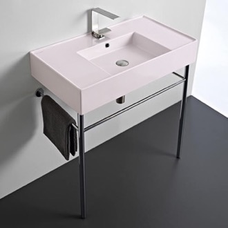 Console Bathroom Sink Pink Console Sink With Chrome Base, Modern, 32
